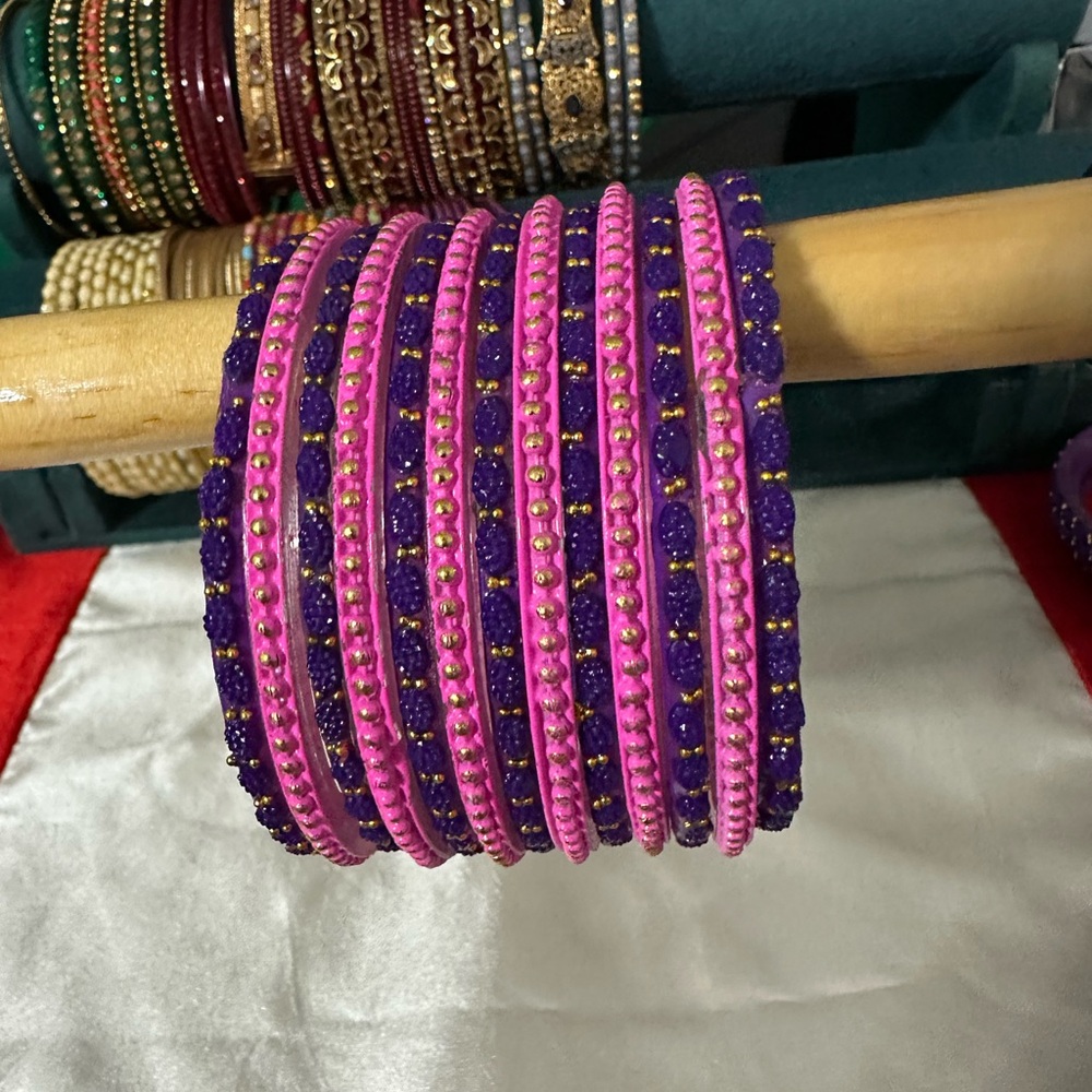 13 Pink and Purple Faux Beaded Bangles